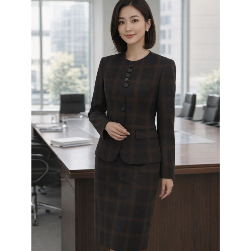 Vintage Christian Dior Plaid Suit Set Size 6Two-Piece Jacket & Skirt Dark Plaid